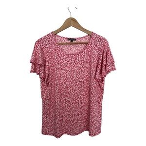 Adrianna Pappel Floral Red Women's Top with light ruffle sleeves size XL